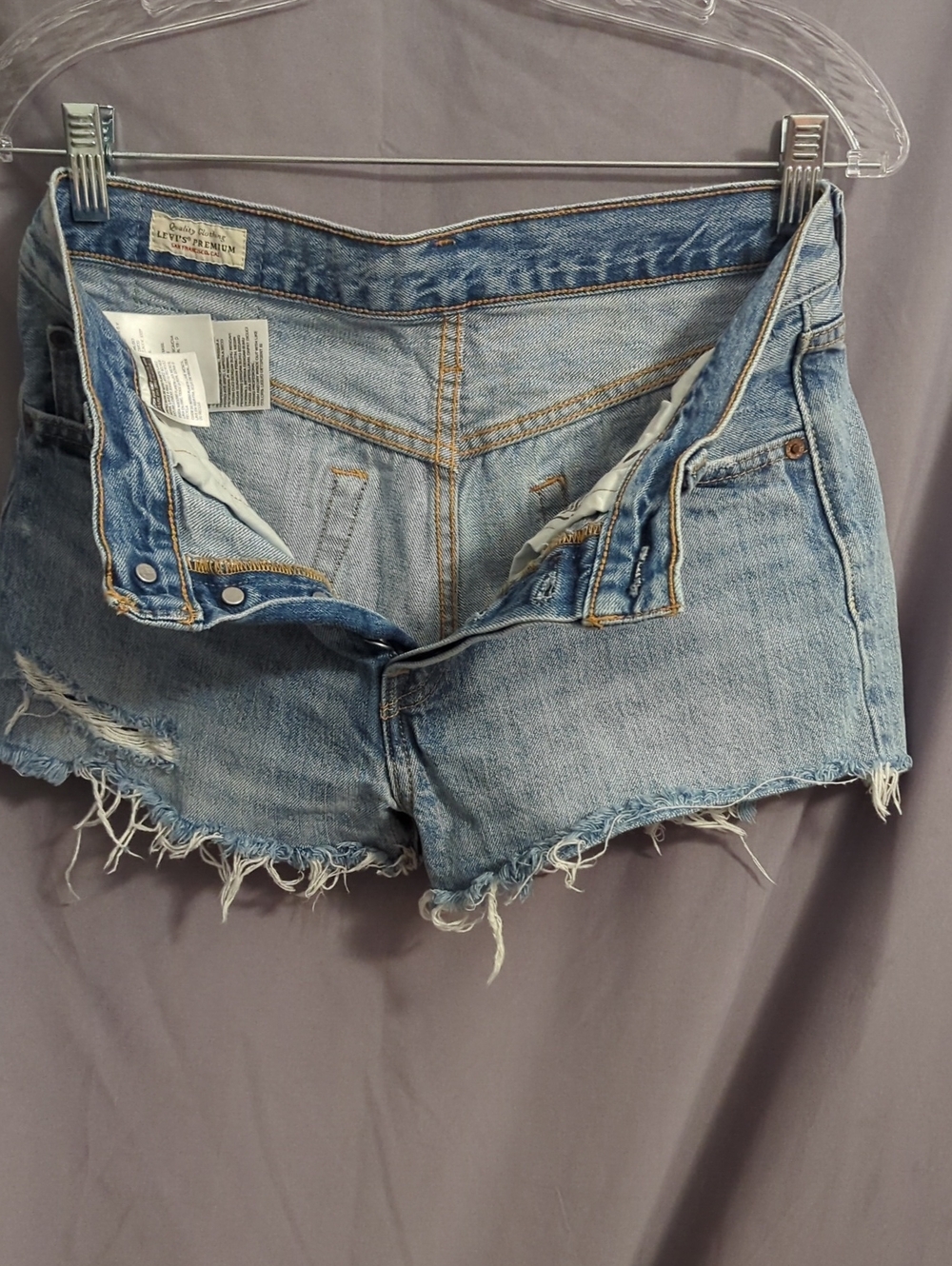 Levi 501 Button Up Cut Offs Sz 27 Light Blue Denim